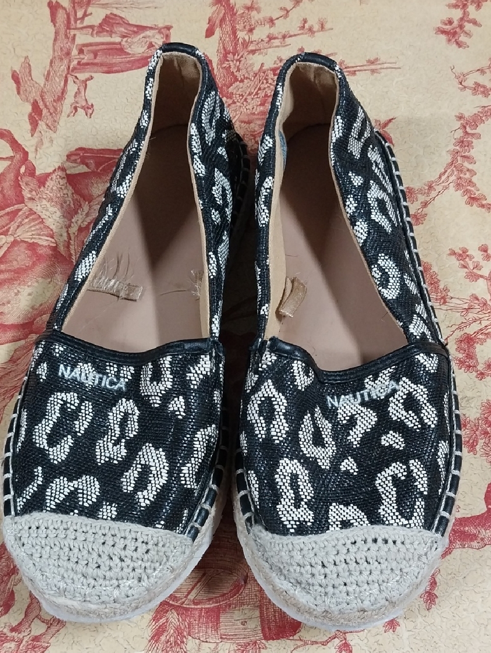 Nautica Women's Black & White Leopard-Print Espadrille Slip-Ons